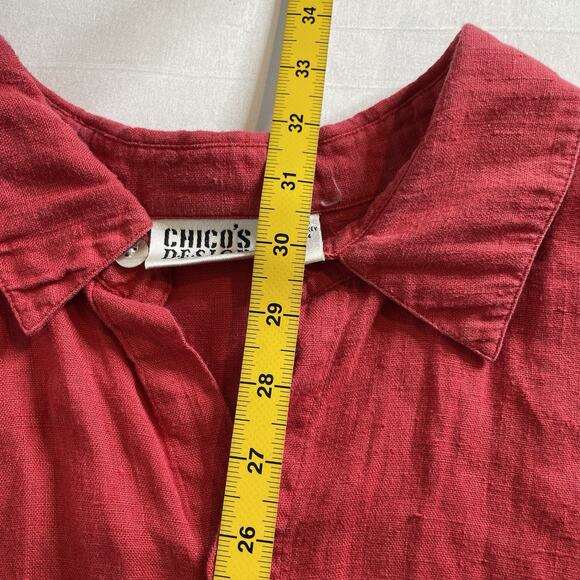 Chico's Women's Coral Pink Linen Tunic Long Button Up Blouse Size 3 XL‎ Coastal - Picture 3 of 10